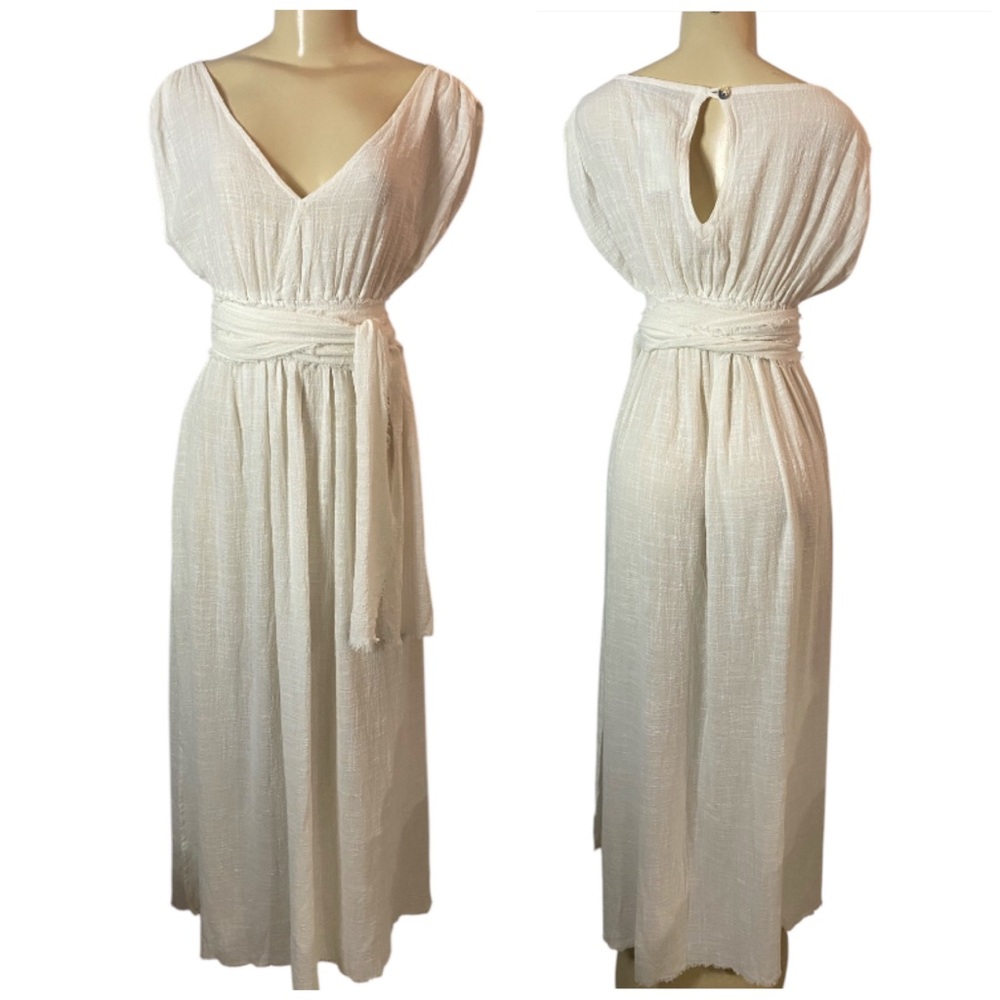 MAISON SAINT JULIEN Empire Long Resort Dress Off White Empire V Neck Gauze XS - Picture 1 of 10